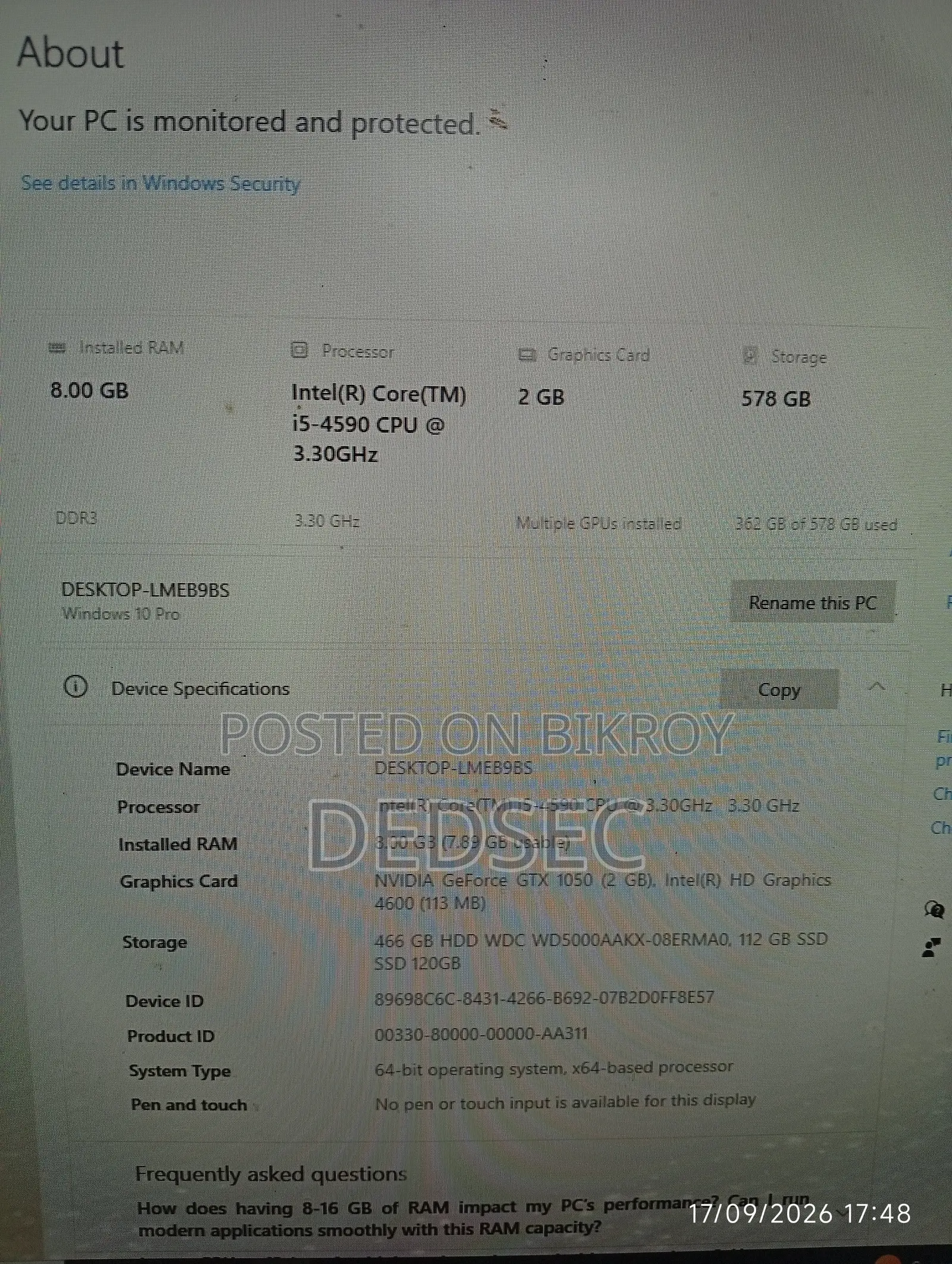 Desktop Computer Gigabyte GB-BSi3HA-6100 8GB Intel Core i5 500GB SSD