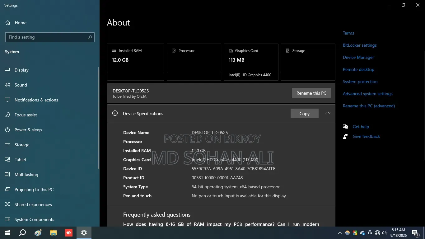 Desktop Computer 12GB Intel Core i3 HDD+SSD 500GB