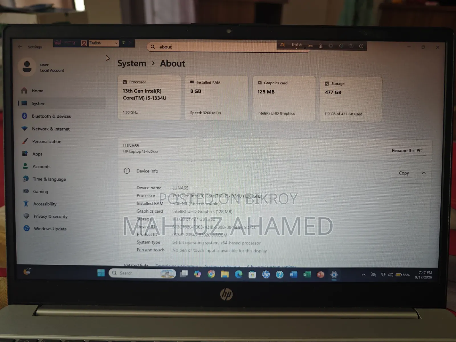 Laptop HP 15 8GB Intel Core i5 SSD 512GB