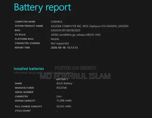 ল্যাপটপ Asus ROG Zephyrus G15 ১৬জিবি এএমডি রাইজেন ৯ এসএসডি ১টিবি