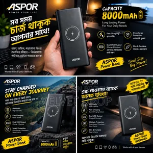 Aspor A341 8000mah Power Bank With Wireless Supported