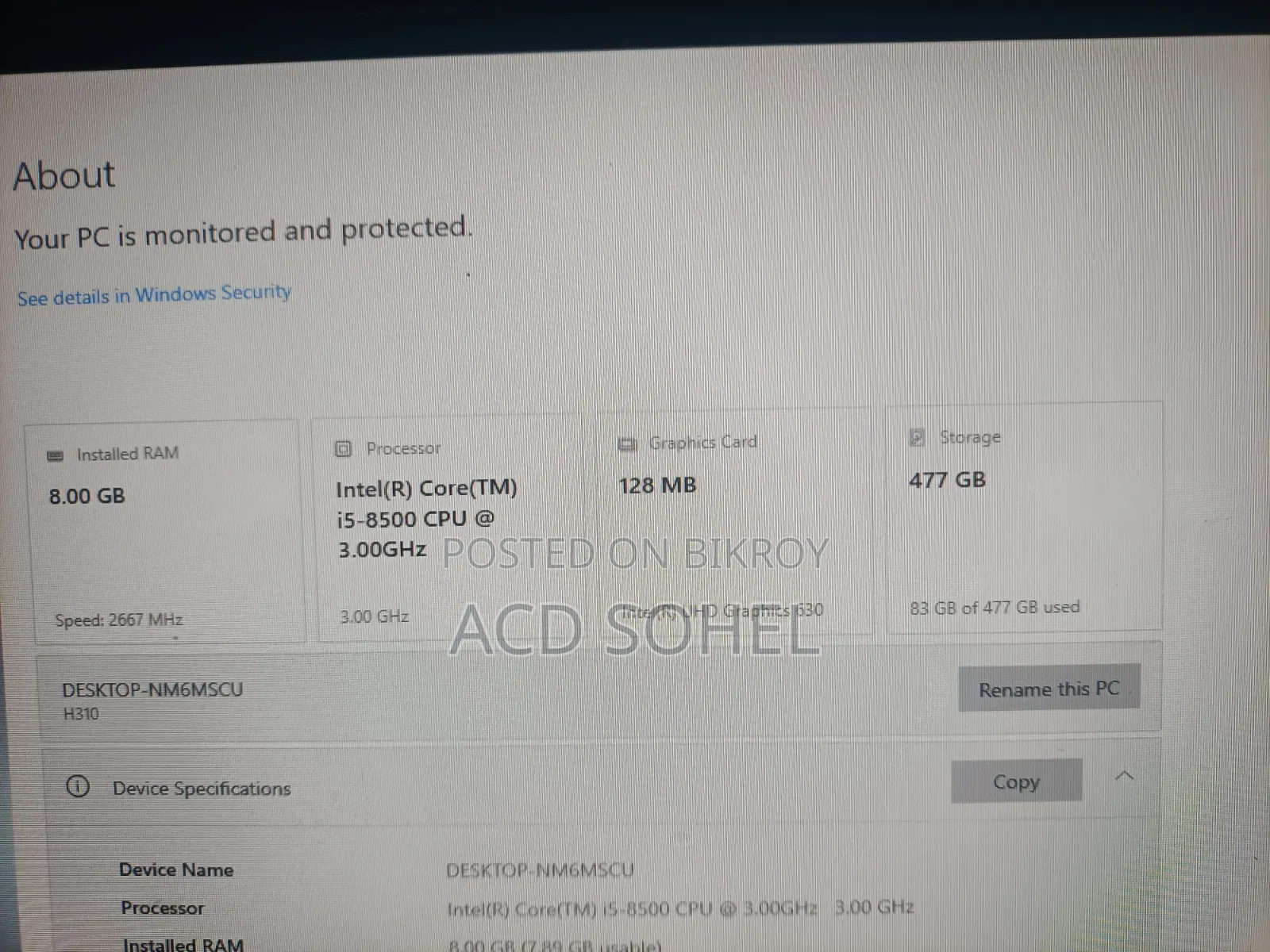 Desktop Computer 8GB Intel Core i5 SSD 512GB