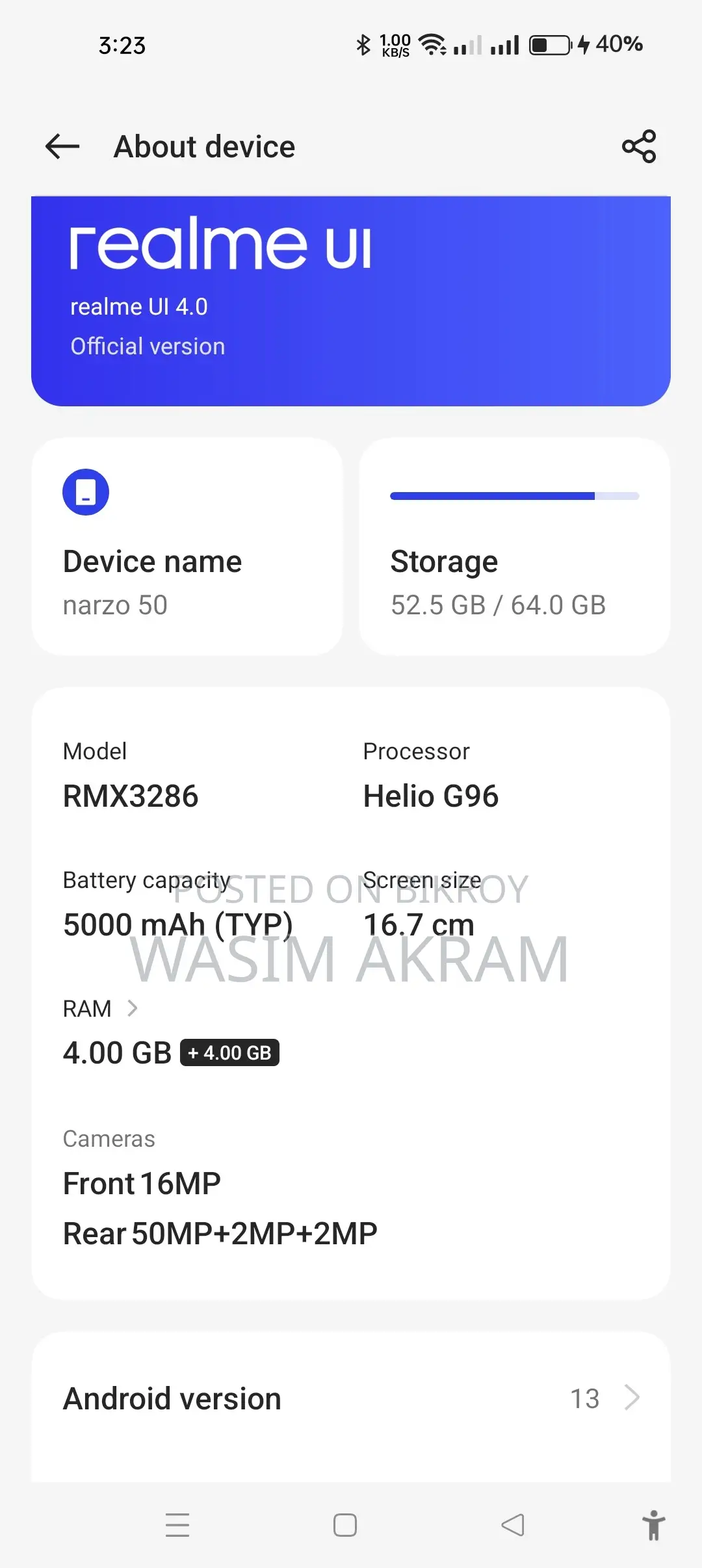 Realme Narzo 50 64 GB Blue