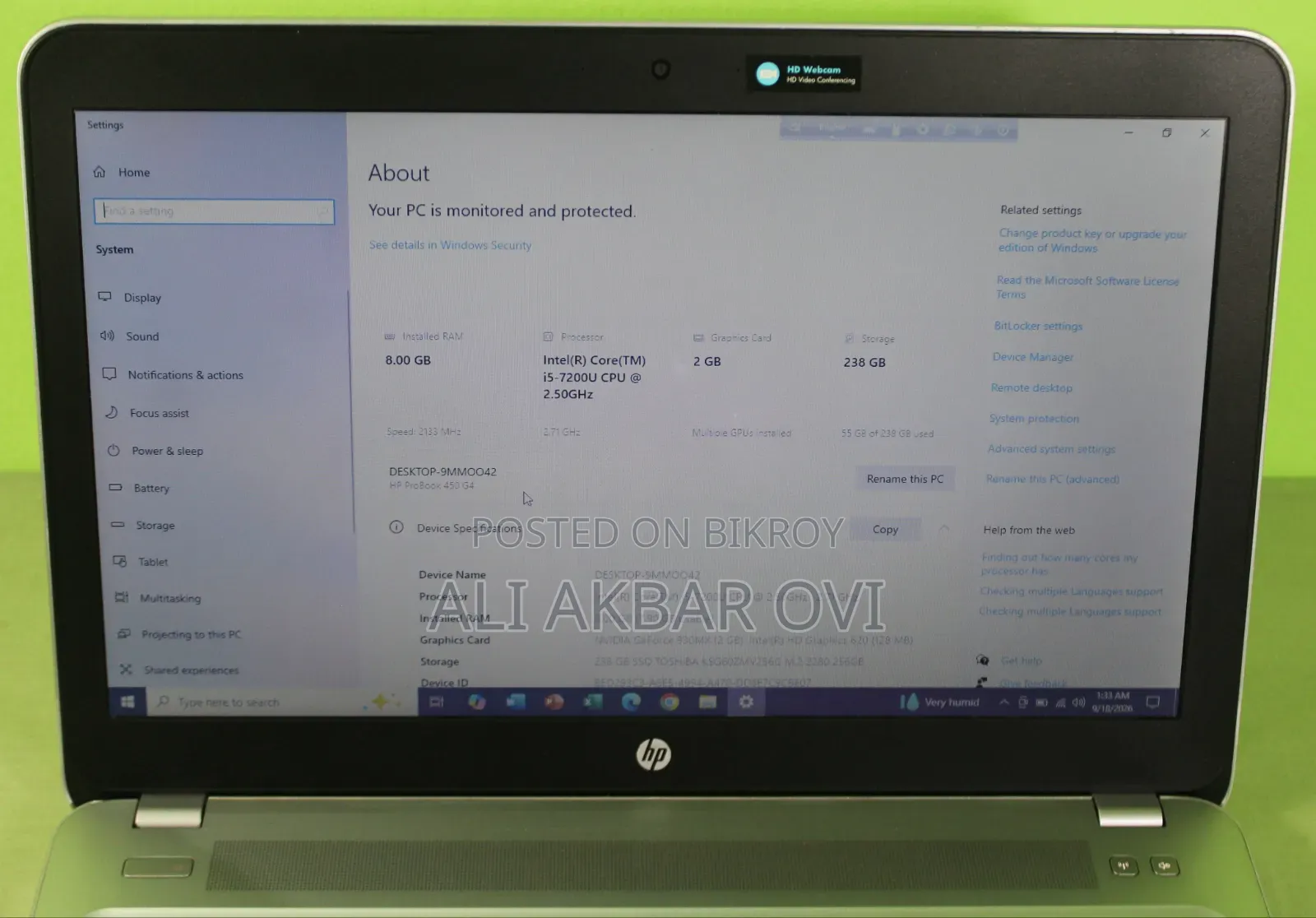 Laptop HP ProBook 450 G4 8GB Intel Core i5 SSD 256GB