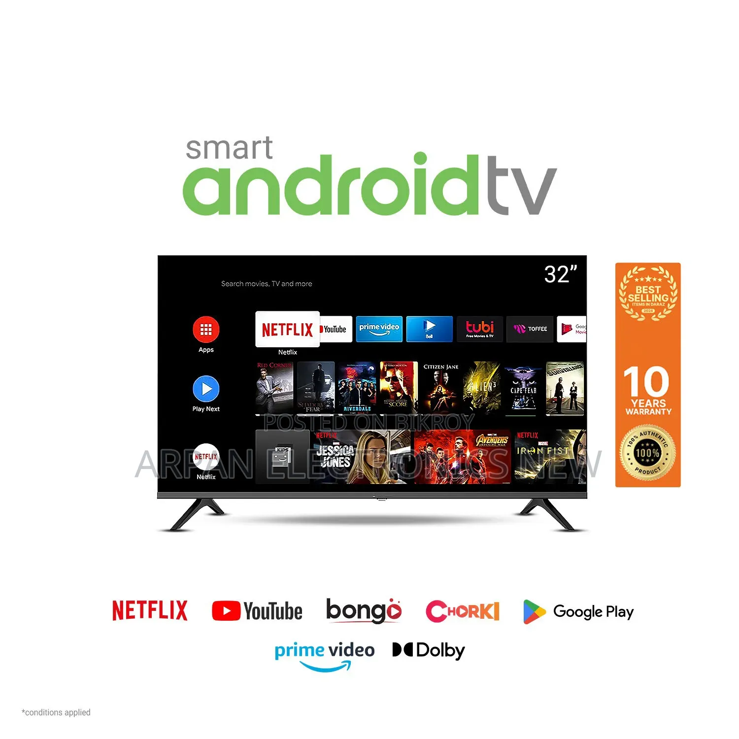 5 Years Warranty, Easy EMI Facility, Smart Android LED TV 32 Inch