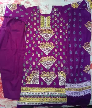 Purple Block Print Cotton Three-Piece