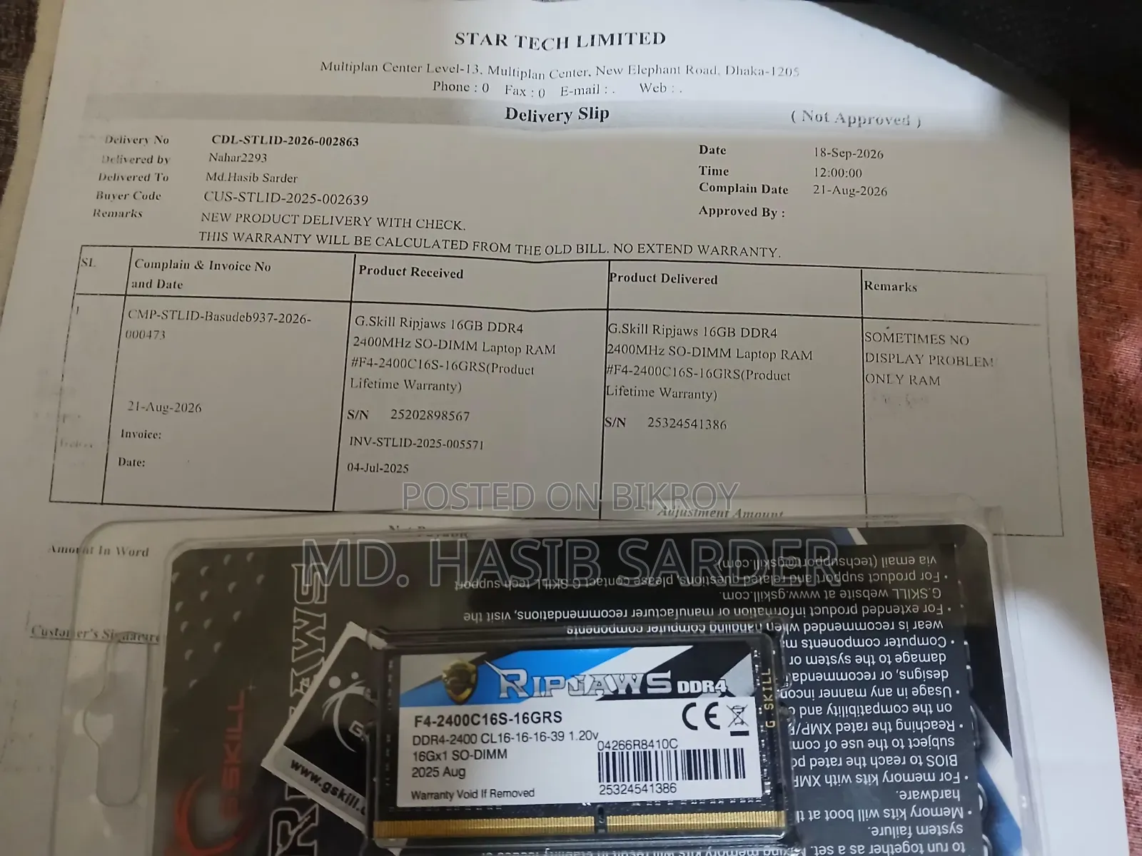 Ram Ddr4 g.skill Ripjaws 16gb