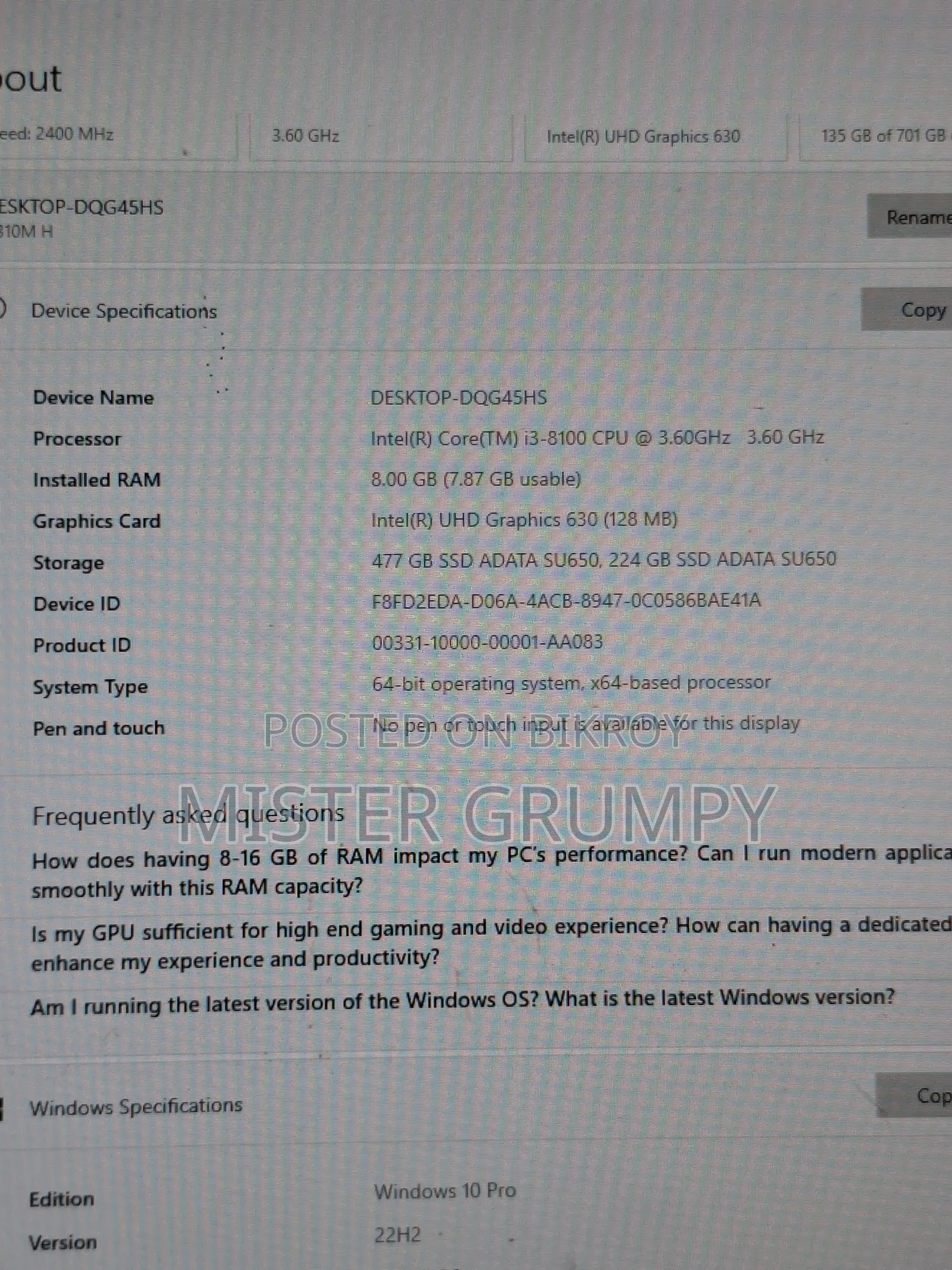 Desktop Computer 8GB Intel Core i3 SSD 512GB