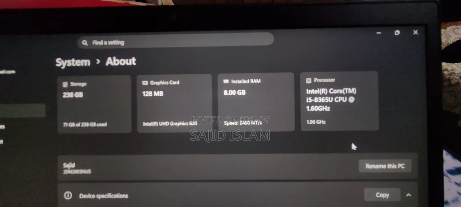 Laptop Lenovo ThinkPad T490s 8GB Intel Core i5 SSD 256GB