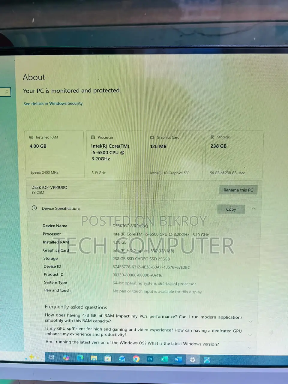 Desktop Computer 8GB Intel Core i5 SSD 256GB