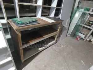 Old new racks, tables, almirahs, counters are available.