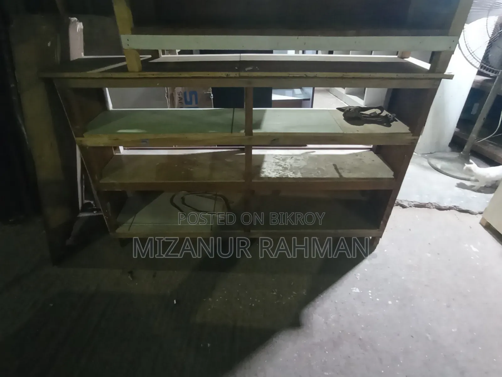 Old new racks, tables, almirahs, counters are available.