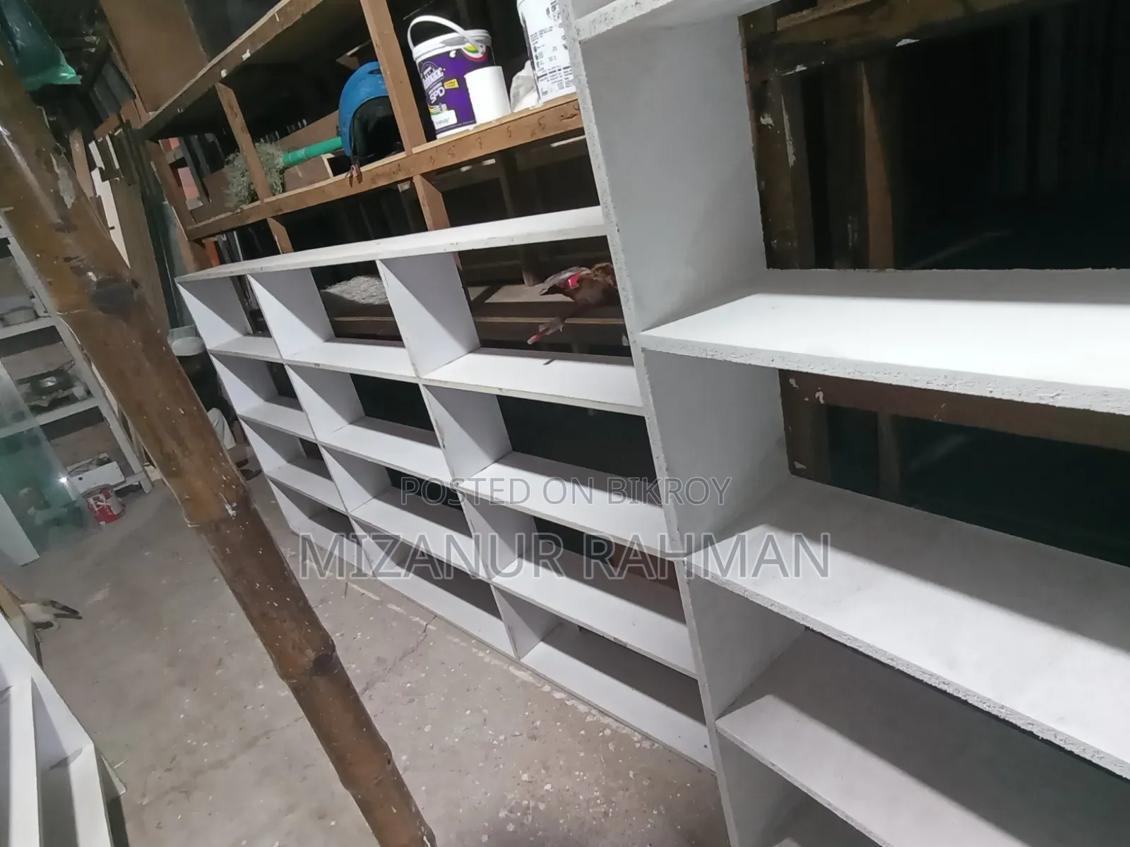 Old new racks, tables, almirahs, counters are available.