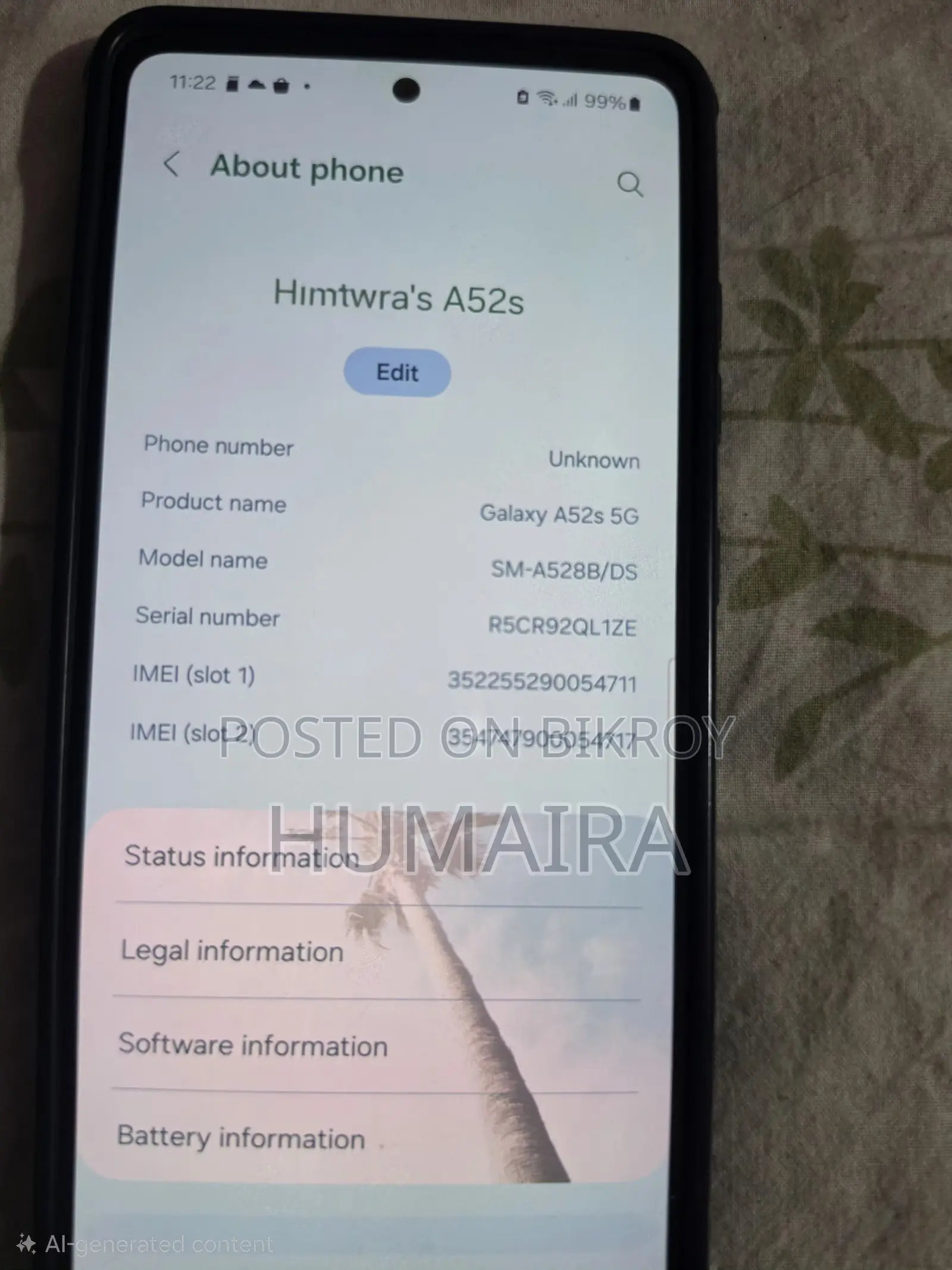 স্যামসাং গ্যালাক্সি এ৫২ ৫জি ১২৮ জিবি