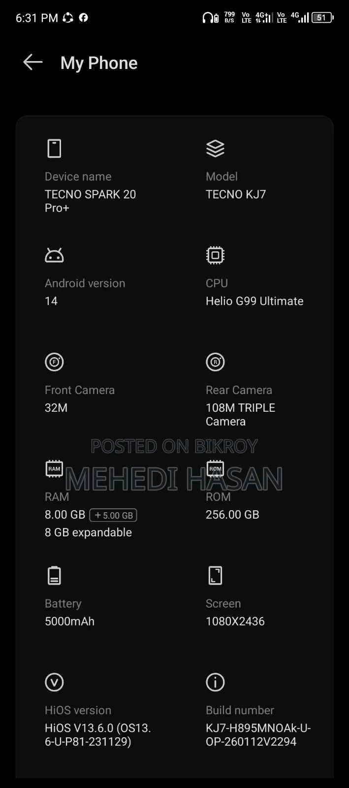 Tecno Spark 20 Pro Plus 256 GB Gold