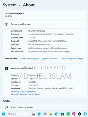 Desktop Computer 4GB Intel Core i3 SSD 512GB