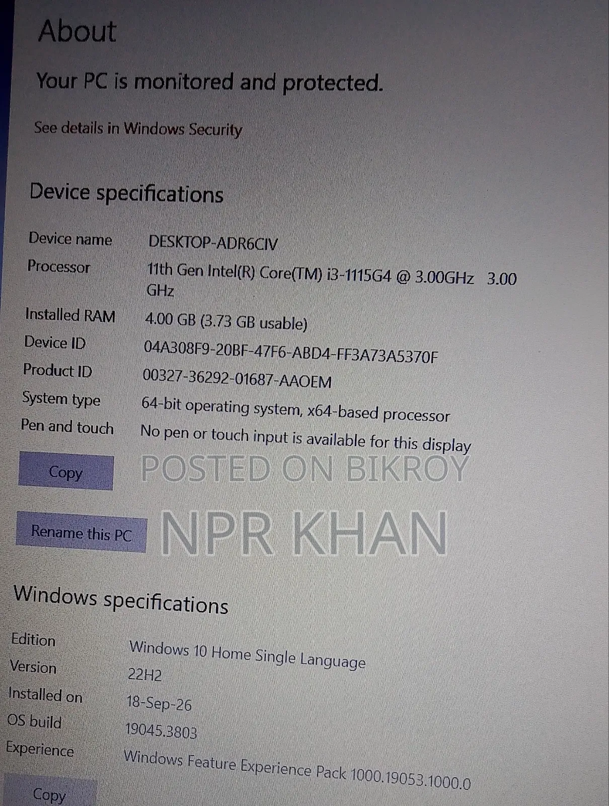 Laptop Dell Inspiron 15 3501 4GB Intel Core i3 SSD 256GB