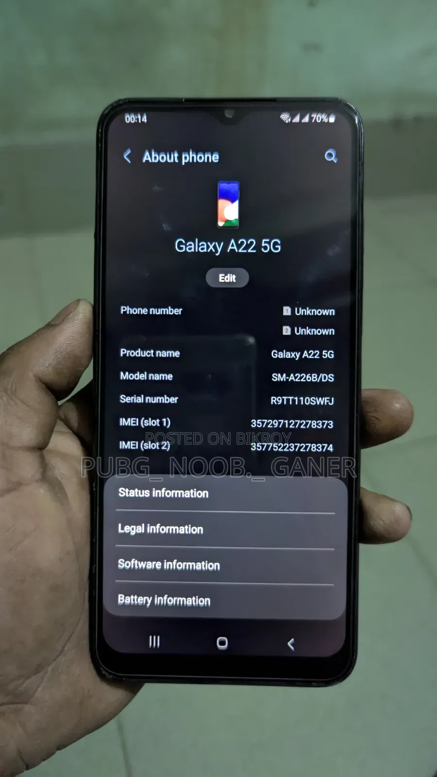 স্যামসাং গ্যালাক্সি এ২২ ৫জি ৬৪ জিবি কালো