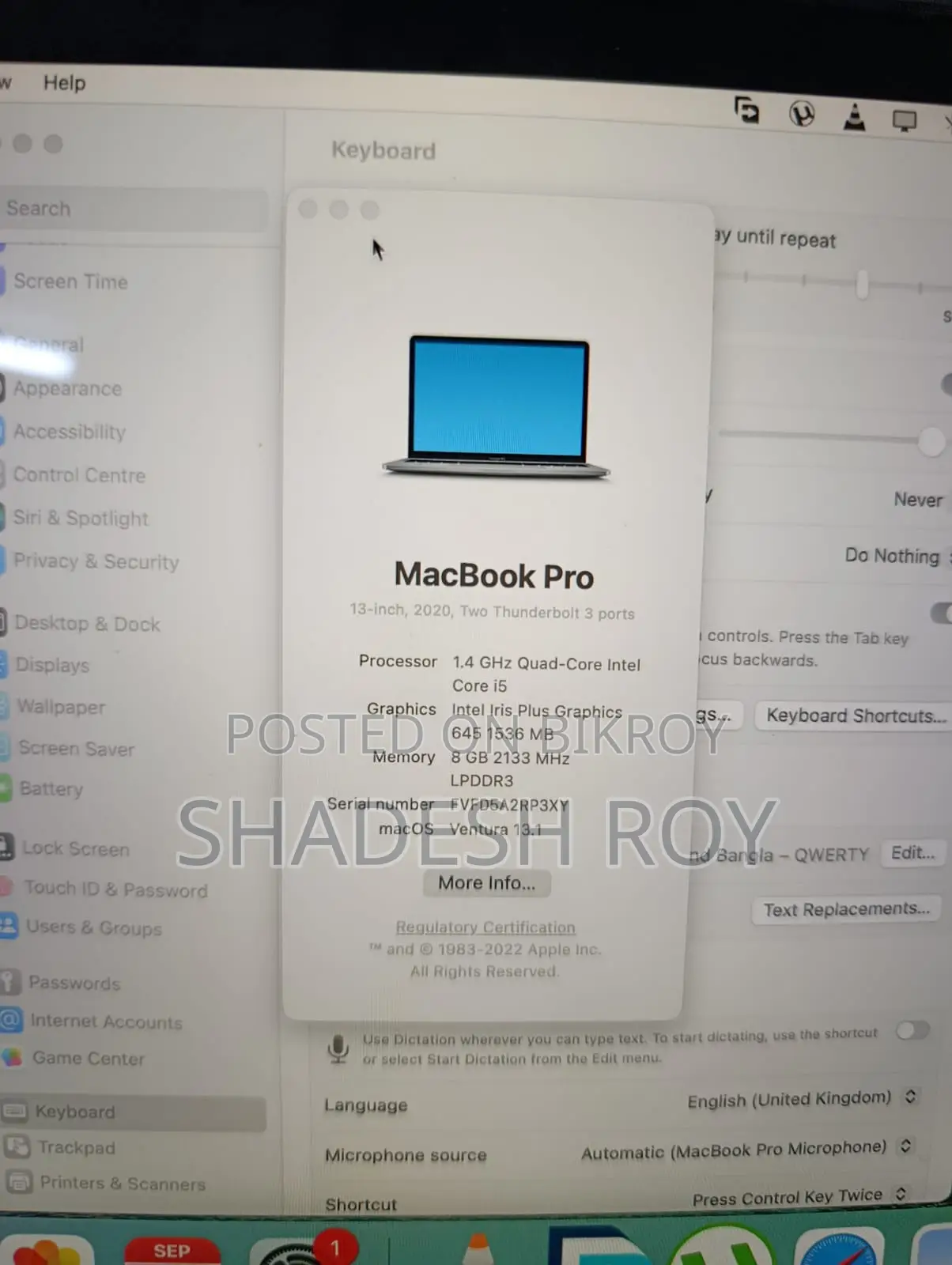 Apple MacBook Pro 8GB Intel Core i5 SSD 256GB Laptop
