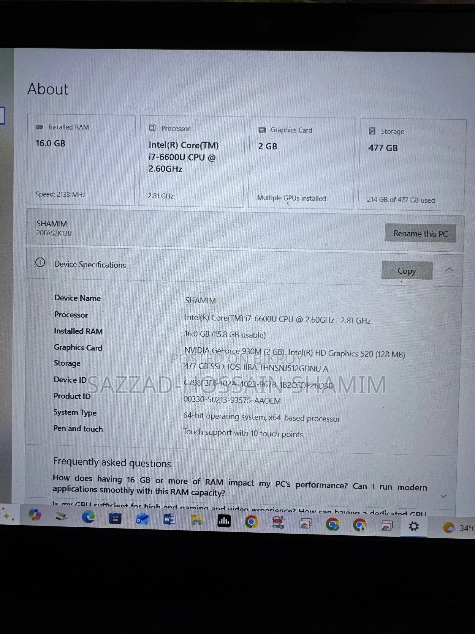 Laptop Lenovo ThinkPad T460s 16GB Intel Core i7 SSD 512GB