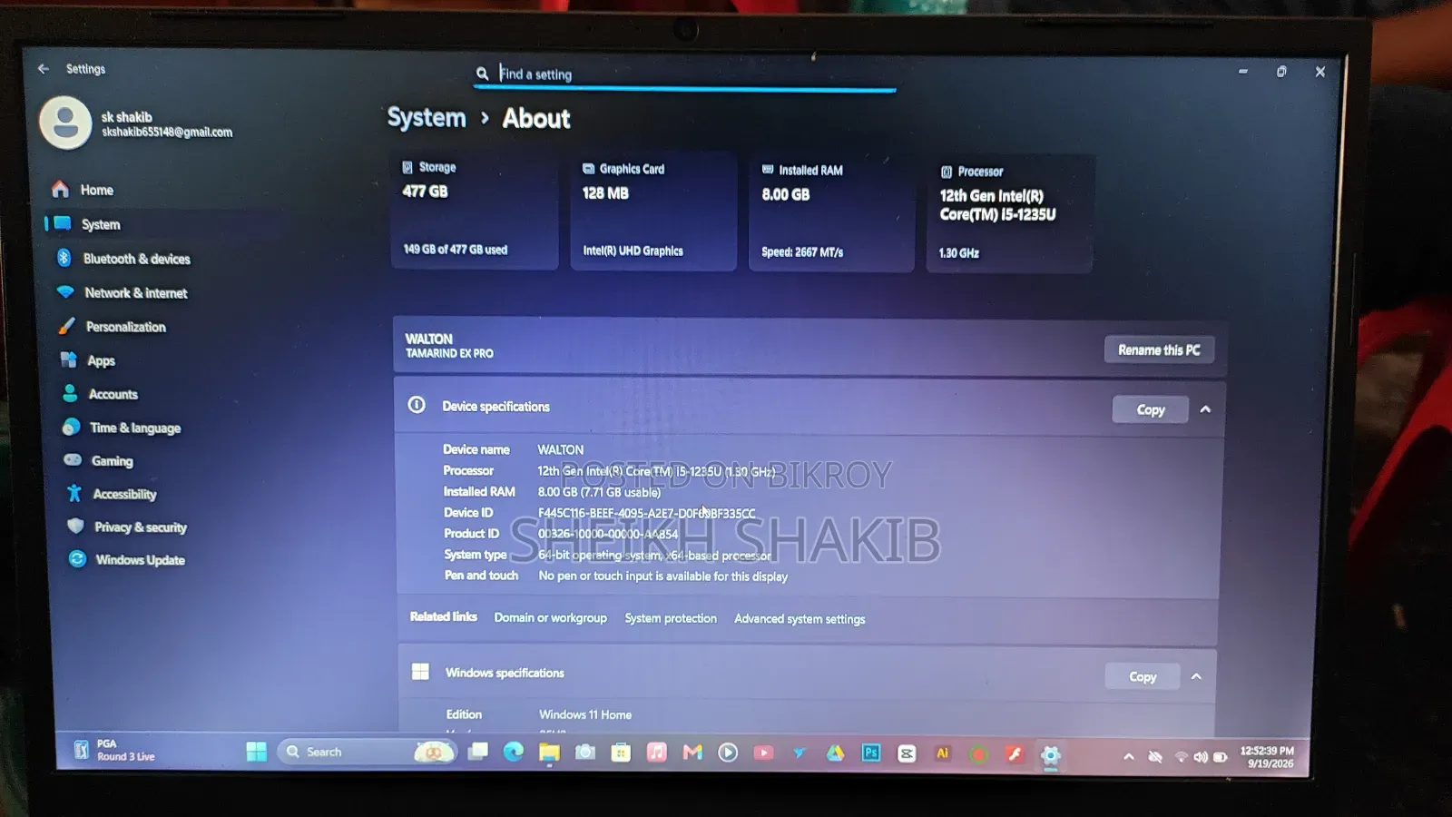 Laptop 8GB Intel Core i5 SSD 512GB