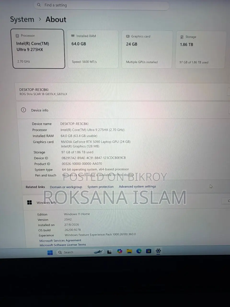 New Laptop Asus ROG Strix SCAR 18 64GB Intel Core Ultra 9 SSD 2T