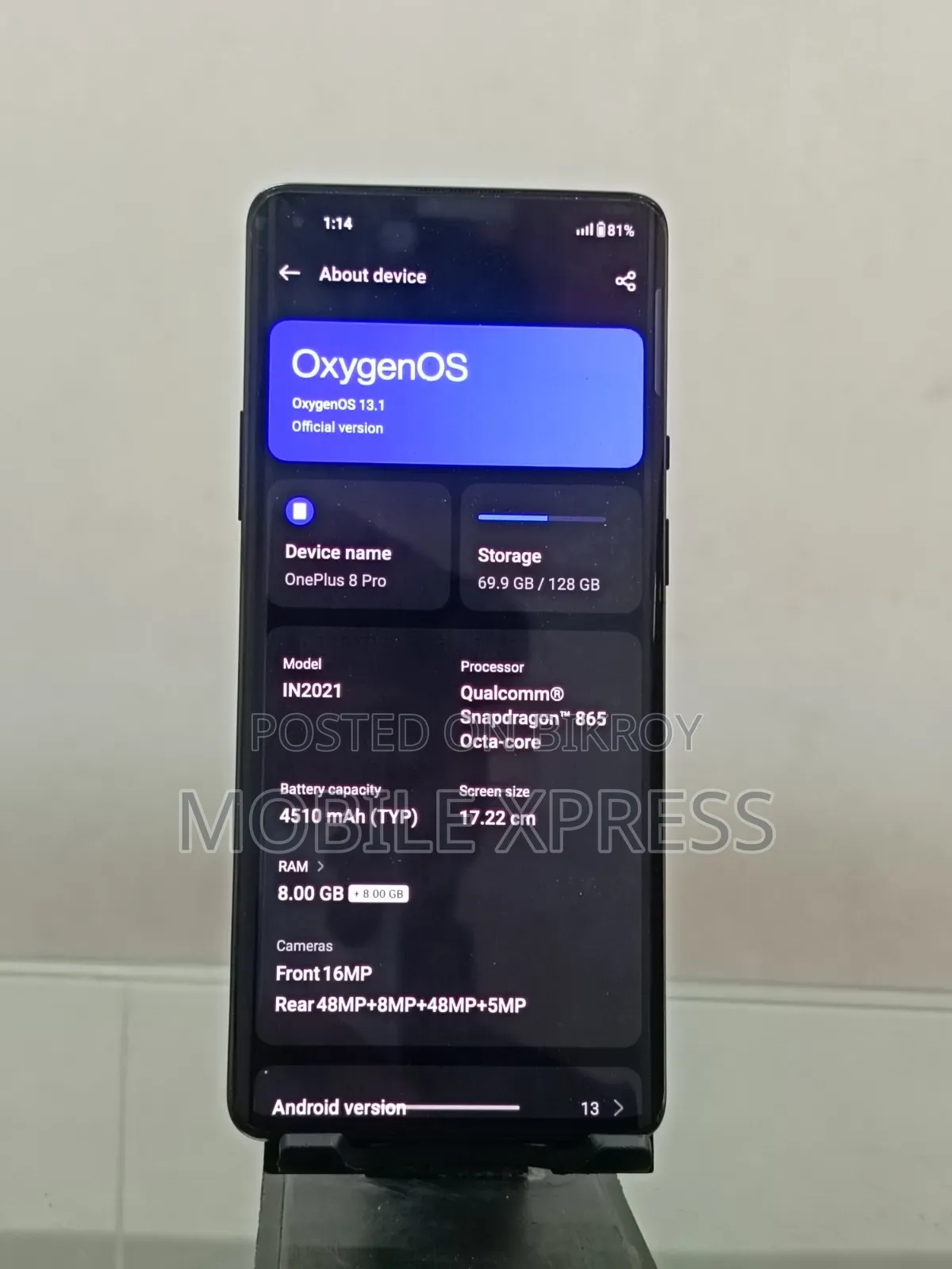 ওয়ানপ্লাস ৮ প্রো ১২৮ জিবি ব্ল্যাক