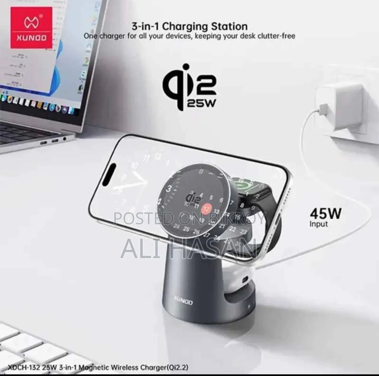 XUNDD Qi2.2 25W 3-in-1 Magnetic Wireless Charger