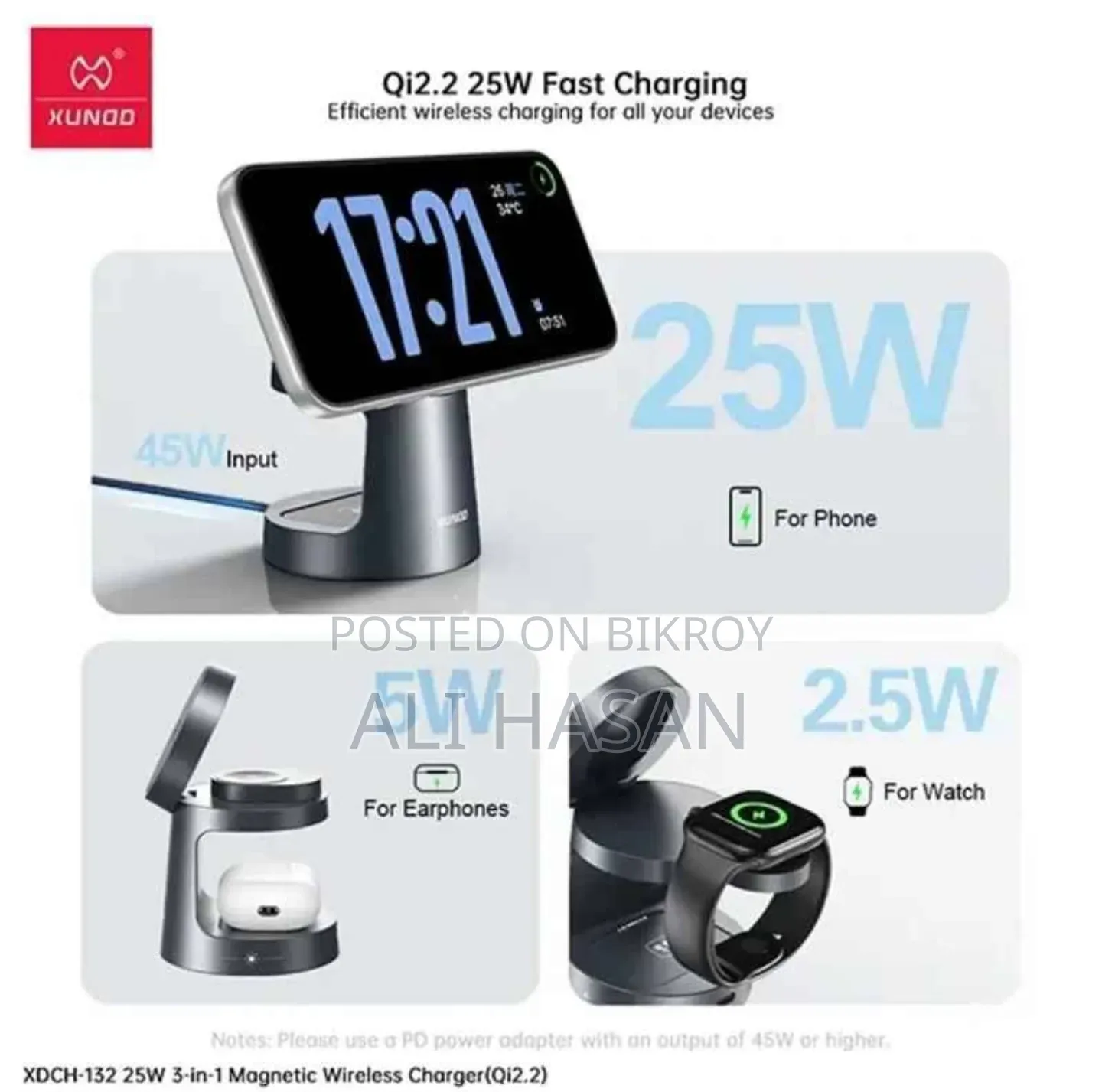 XUNDD Qi2.2 25W 3-in-1 Magnetic Wireless Charger
