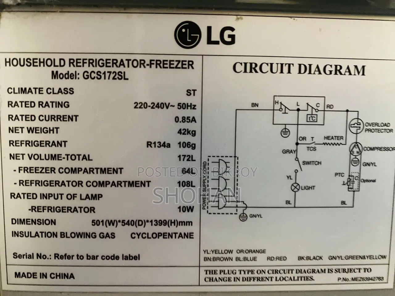 LG GC S172SL Refrigerator | Platinum Silver | Good Condition