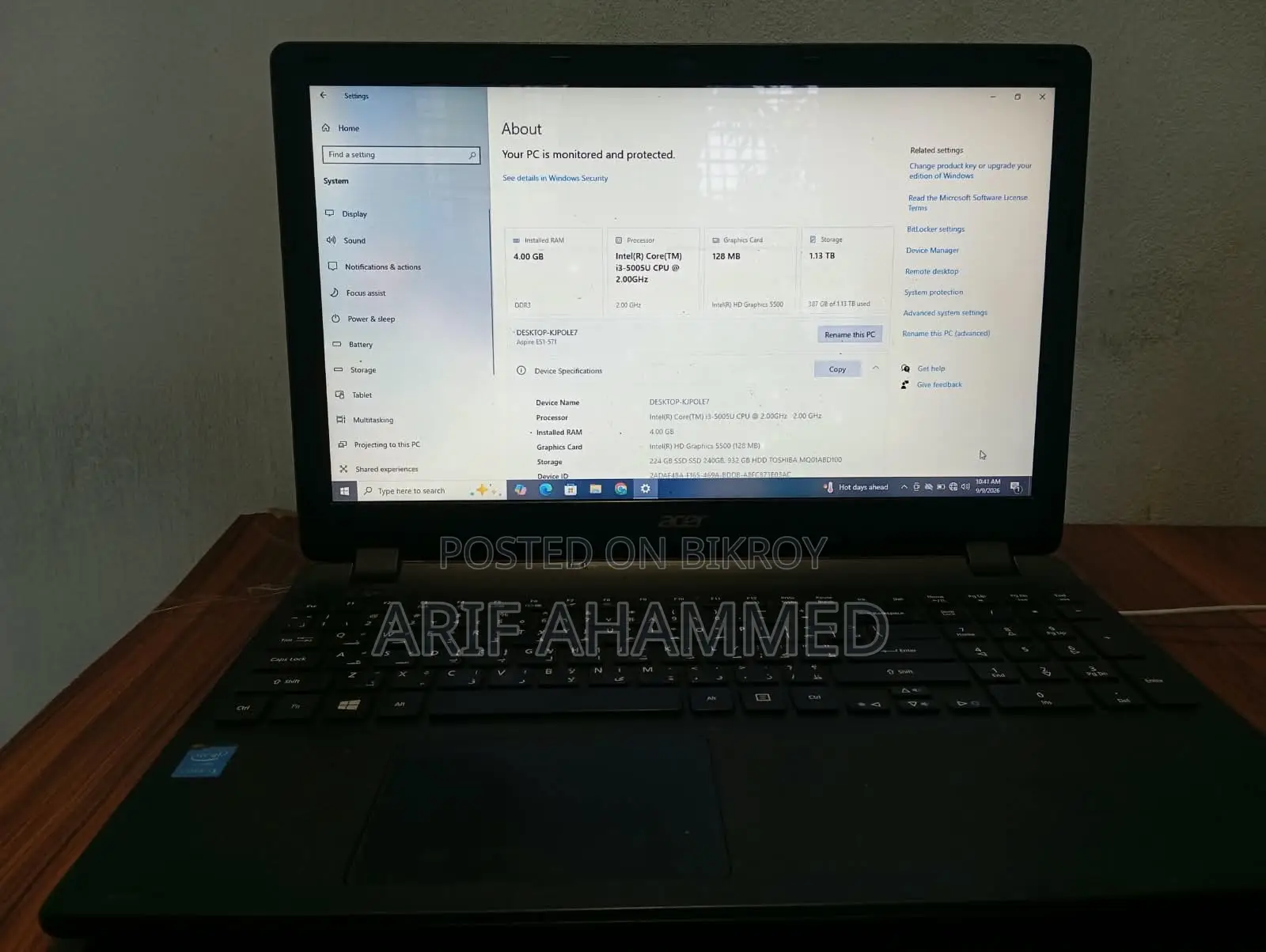 Laptop Acer Aspire E1-571 4GB Intel Core i3 HDD+SSD 128GB