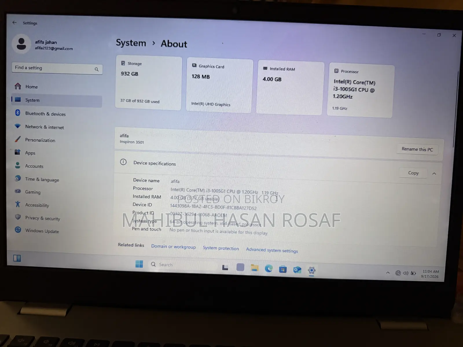 Laptop Dell Inspiron 15 3501 4GB Intel Core i3 SSD 1T