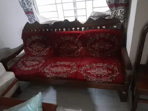 ৩ সিটের কাঠের সোফা (সেগুন) ফোম এবং কভার সহ