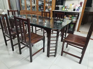 6 Seater Hatil Glass Top Dining Table