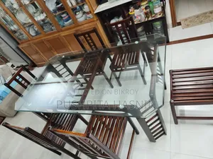 6 Seater Hatil Glass Top Dining Table