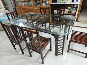6 Seater Hatil Glass Top Dining Table