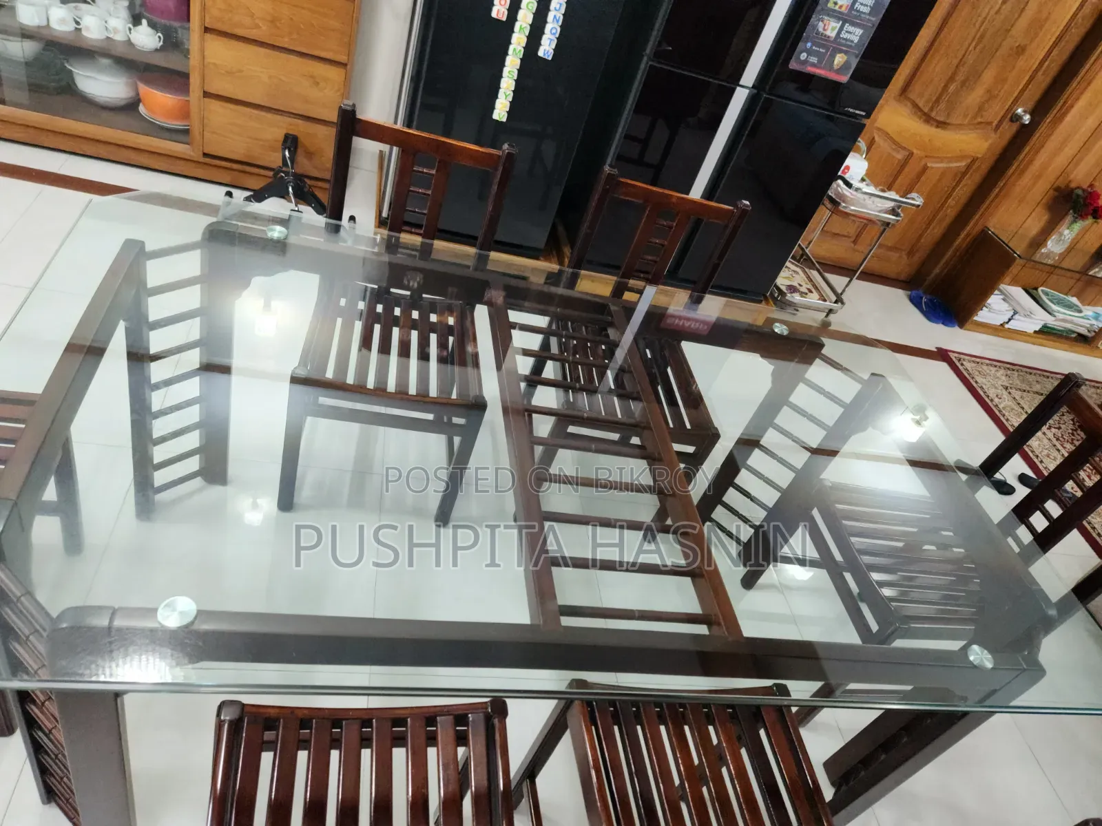 6 Seater Hatil Glass Top Dining Table