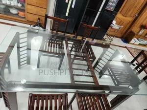 6 Seater Hatil Glass Top Dining Table