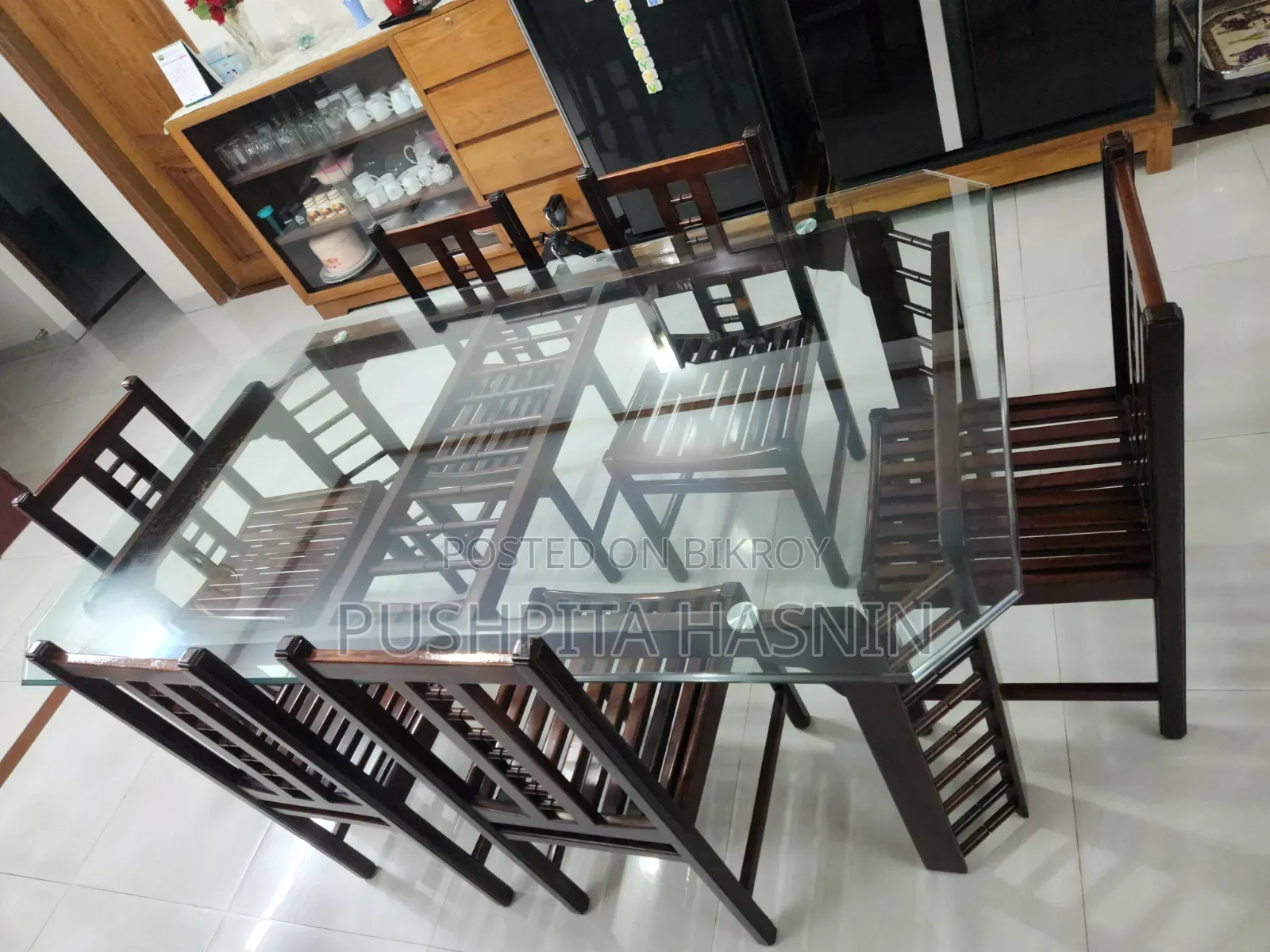 6 Seater Hatil Glass Top Dining Table