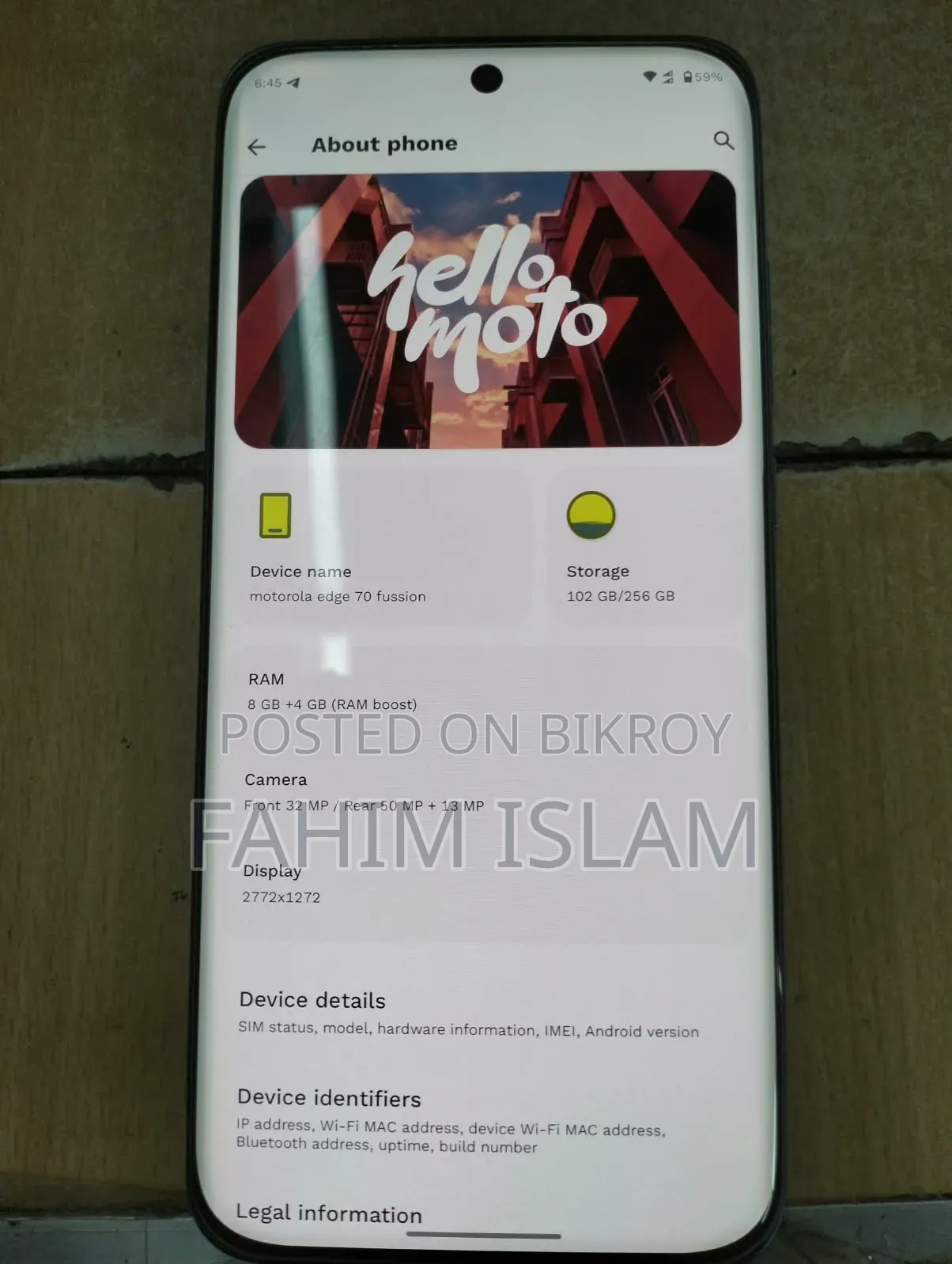 মোটোরোলা এজ ৭০ ফিউশন ২৫৬ জিবি ব্লু