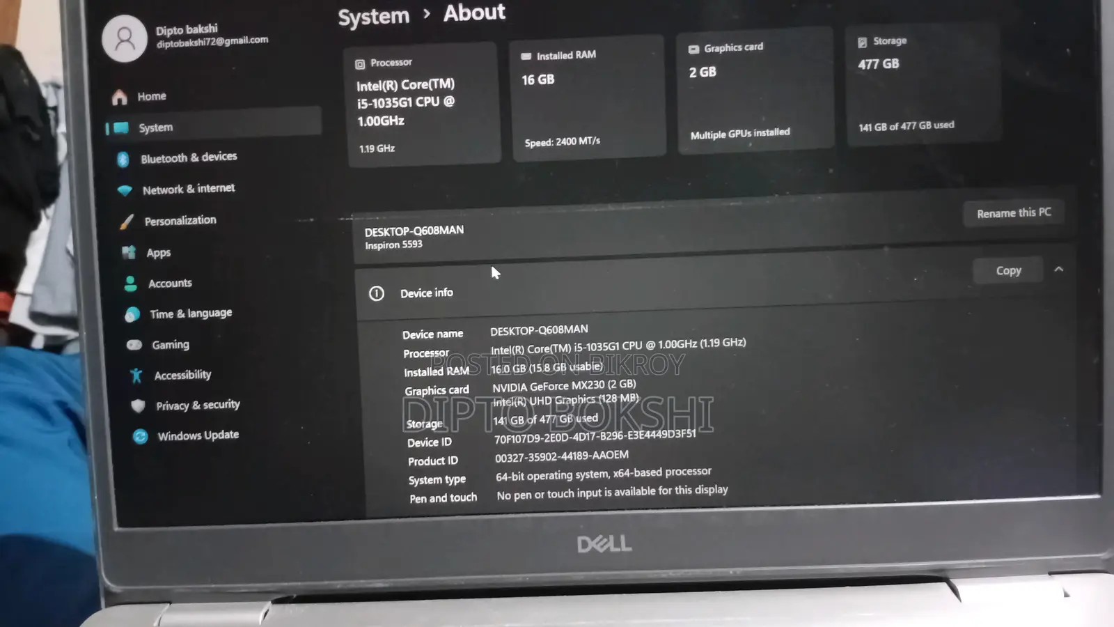 Laptop Dell Inspiron 15 5593 16GB Intel Core i5 SSD 500GB