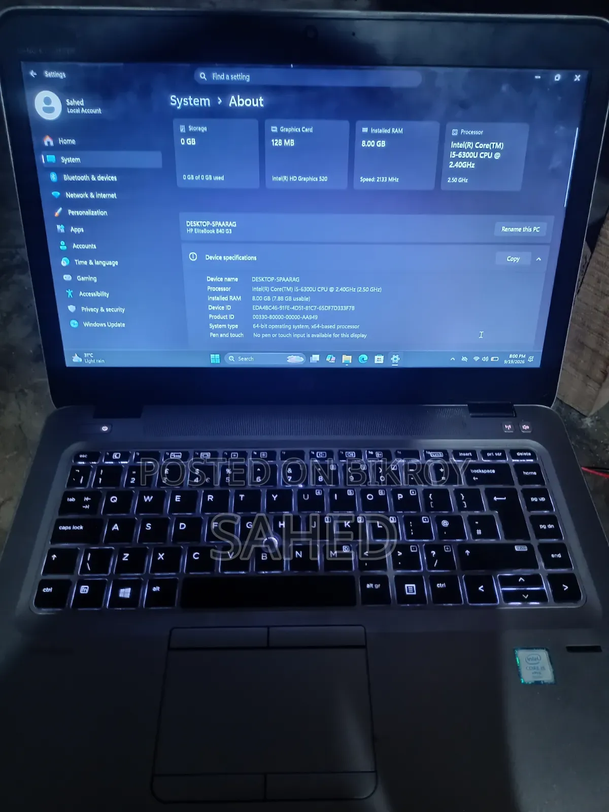 Laptop HP EliteBook 840 G3 8GB RAM Intel Core i5 SSD 256GB