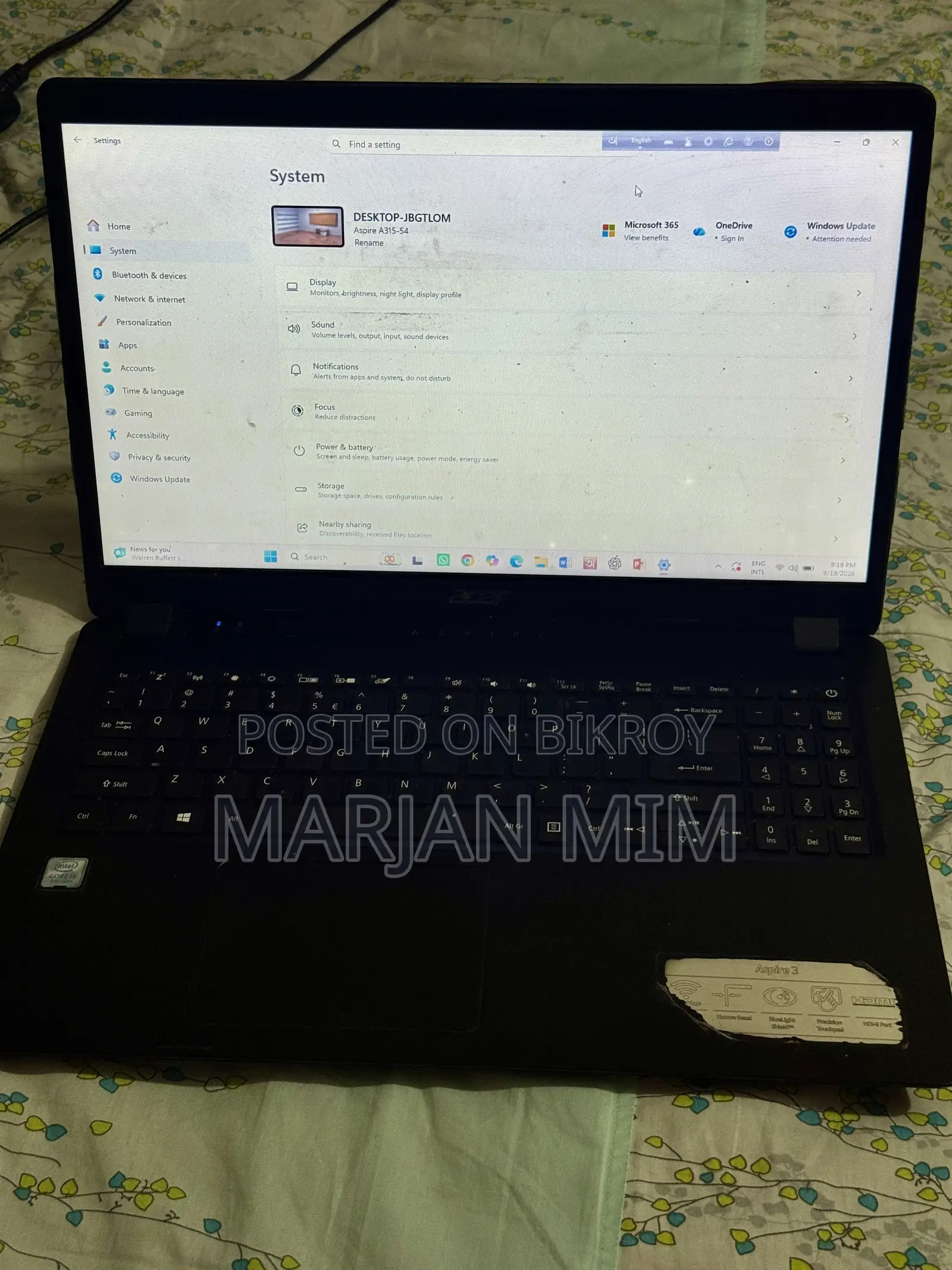 Laptop Acer Aspire 3 4GB Intel Core i5 SSD 1T