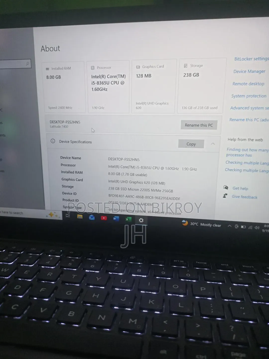 Laptop Dell Latitude 7400 8GB Intel Core i5 SSD 256GB