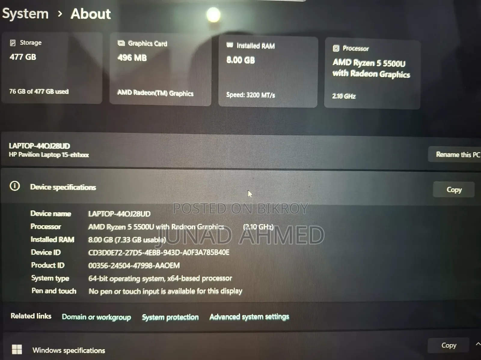 Laptop HP 15 8GB AMD Ryzen 5 SSD 500GB