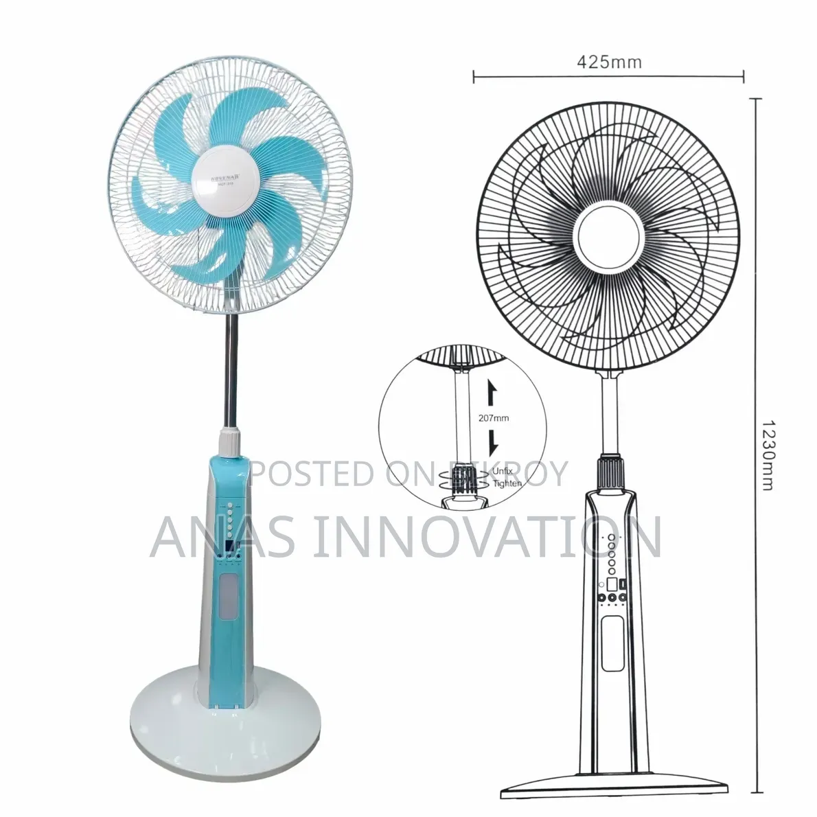 28 Hours Backup Fan Novena Rechargeable Remote Control Stand Fan 16 Inch