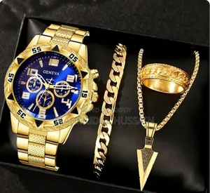 Gold Blue Luxury 4-Piece Watch Set | Quartz Men's Watch