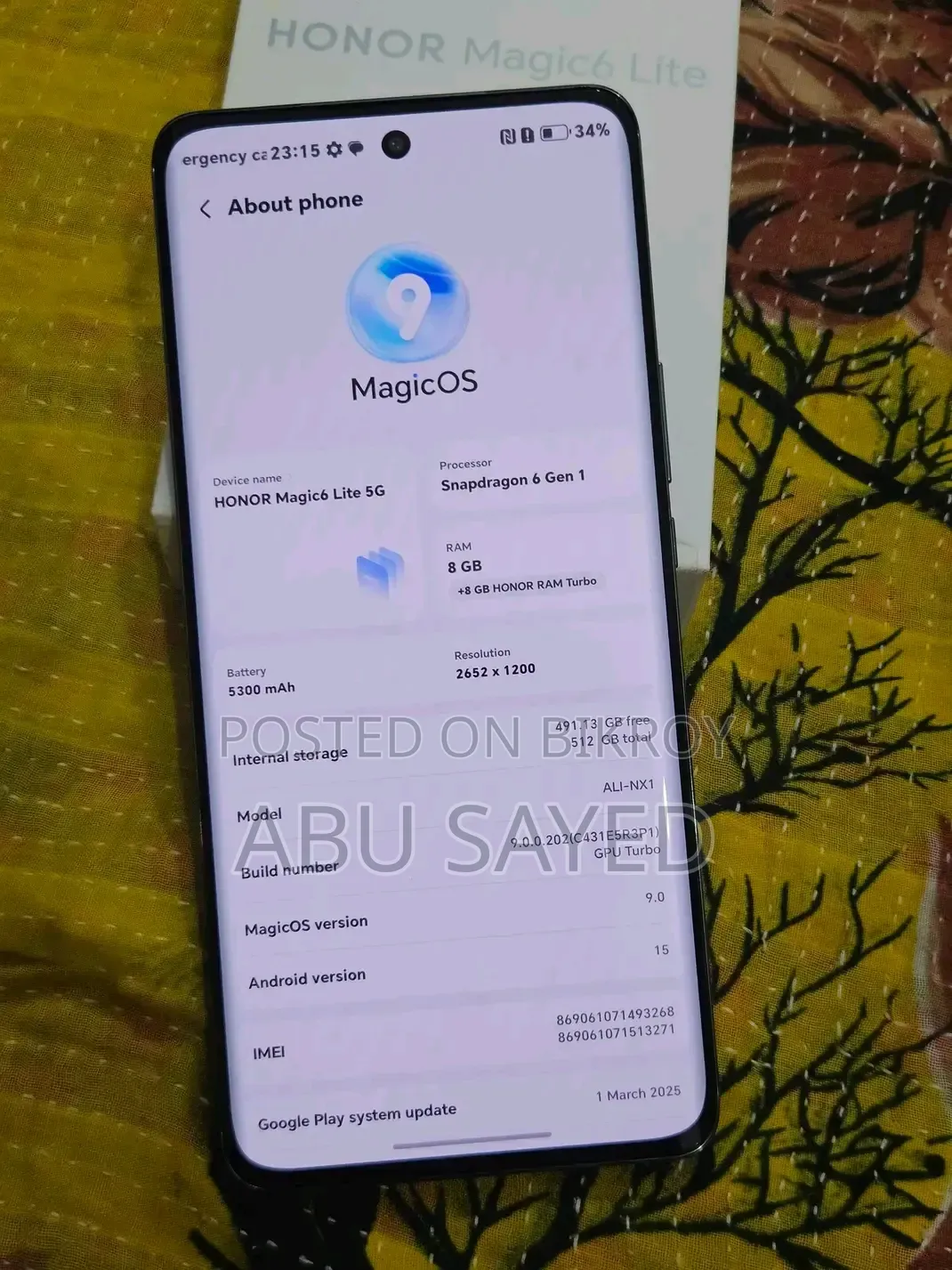 অনার ম্যাজিক ৬ ২৫৬ জিবি নীল