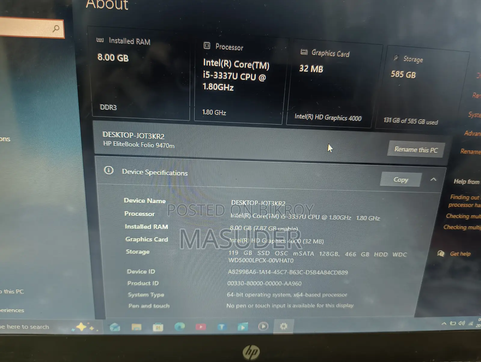 Laptop HP EliteBook Folio 9470M 8GB Intel Core i5 SSD 512GB