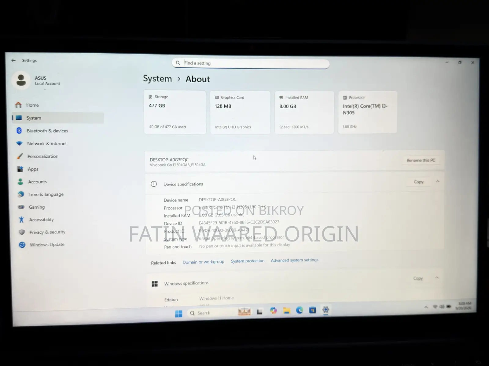 New Laptop Asus Vivobook 15 8GB Intel Core i3 SSD 500GB